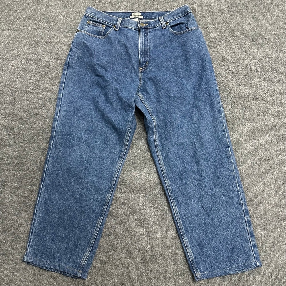 L.L. Bean Jeans Womens Size 14 PET Blue Original Fit Relaxed Straight Leg Denim
